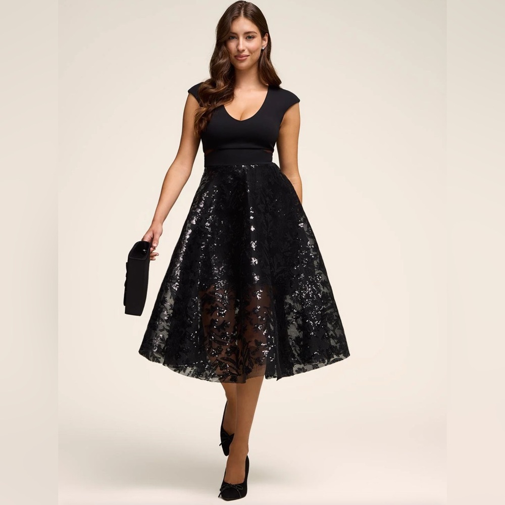 Le Chateau Black Sequin Midi Dress